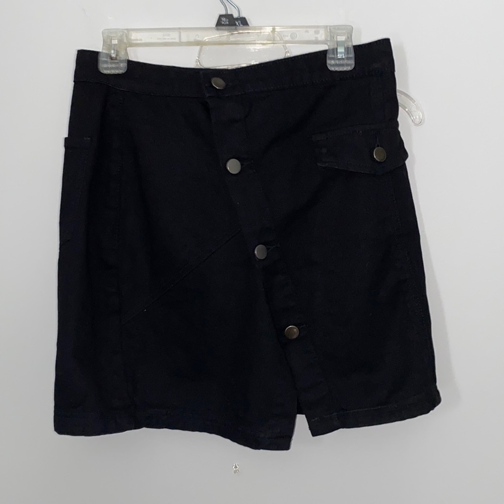 BLACK DENIM A LINE SKIRT BUTTON FRONT PRETTY PLT